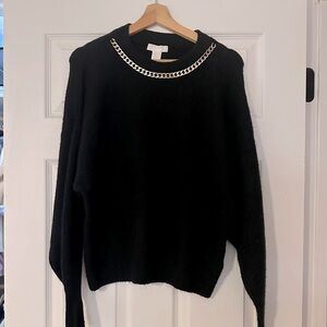 H&M black sweater with gold necklace detail size S
